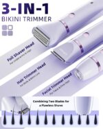 Ufree Women's Bikini Trimmer, Electric Razor for Pubic, Leg, Face & Body Hair, Wireless, Waterproof, 3 Interchangeable Heads, Purple - Image 3