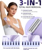 Ufree Women's Bikini Trimmer, Electric Razor for Pubic, Leg, Face & Body Hair, Wireless, Waterproof, 3 Interchangeable Heads, Purple - Image 5
