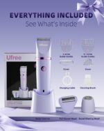 Ufree Women's Bikini Trimmer, Electric Razor for Pubic, Leg, Face & Body Hair, Wireless, Waterproof, 3 Interchangeable Heads, Purple - Image 8