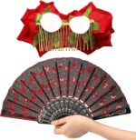TERRIFI 2 Pieces Women Rose Flower Hair Clip and Embroidered Sequins Fabric Handheld Folding Fan Hair Accessories for Flamenco Dancer Costume Accessories Girl Cosplay Party - Image 6
