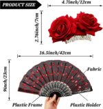 TERRIFI 2 Pieces Women Rose Flower Hair Clip and Embroidered Sequins Fabric Handheld Folding Fan Hair Accessories for Flamenco Dancer Costume Accessories Girl Cosplay Party - Image 7