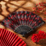 TERRIFI 2 Pieces Women Rose Flower Hair Clip and Embroidered Sequins Fabric Handheld Folding Fan Hair Accessories for Flamenco Dancer Costume Accessories Girl Cosplay Party - Image 8