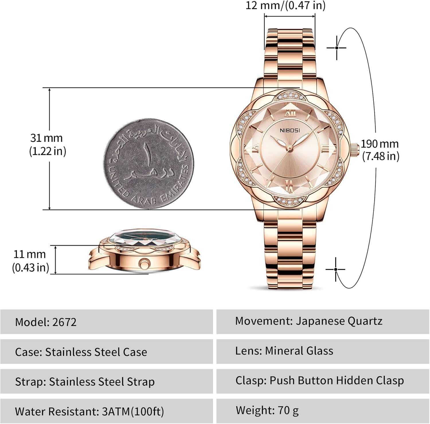 NIBOSI Women's Watches Analog Quartz Ladies Wrist Watch Dainty Rose Gold Minimalist Vintage Luxury Stainless Steel Strap Classic Dress Watches for Women Small Wrists - Image 3