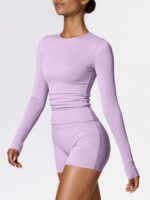 Women Long Sleeve Workout Top, Quick Dry Athletic Training Shirts, Tight Fit Crewneck Crop Tops for Gym Yoga - Image 3