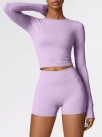 Women Long Sleeve Workout Top, Quick Dry Athletic Training Shirts, Tight Fit Crewneck Crop Tops for Gym Yoga - Image 4