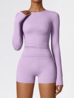 Women Long Sleeve Workout Top, Quick Dry Athletic Training Shirts, Tight Fit Crewneck Crop Tops for Gym Yoga - Image 6