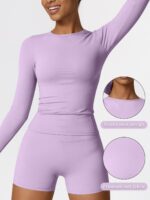 Women Long Sleeve Workout Top, Quick Dry Athletic Training Shirts, Tight Fit Crewneck Crop Tops for Gym Yoga - Image 7