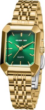 GOLDEN HOUR Women's Rectangular Quartz Analogue Watch, Gold Ladies Watches with Stainless Steel Band Fashion Casual Dress Waterproof Vintage Wrist Watches for Women - Image 4