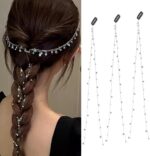 3pcs Long Star and Rhinestone Hair Chains, Cute Hairpin Chain Clips Bling Tassel Crystal Head Pins for Braids, Decorative Hair Charm Accessories for Women Girls Party Wedding Birthday - Image 2
