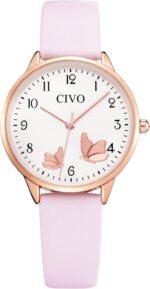 CIVO Watches for Women Leather Pink: Analog Quartz Wrist Watch Waterproof Fashion Easy to Read Business Elegant Ladies Watches - Image 2