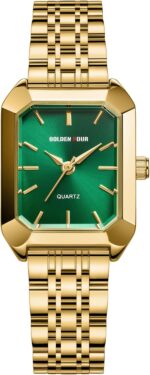 GOLDEN HOUR Women's Rectangular Quartz Analogue Watch, Gold Ladies Watches with Stainless Steel Band Fashion Casual Dress Waterproof Vintage Wrist Watches for Women - Image 2
