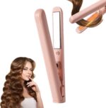 Hair Straightener Flat Iron & Curler 2 in 1 Mini Bangs Hair Straightener Beauty Flat Iron Heating Curler Lightweight Travel Flat Iron Heating Curler for All Hair Types, Pink - Image 2