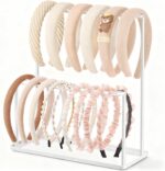 Headband Holder Organizer Metal 2-Tier with Tray: Hair Accessories Display Stand Storage Hairband Rack Necklace Stand Home Bedroom for Girls Women, White - Image 2