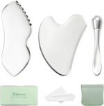 LeMeeOly 2pcs Stainless Steel Gua Sha Facial Tools & Eye Cream Applicator Metal Detail Gua Sha Stone Body Lymphatic Drainage Massager Face Guasha Face Sculpting Tool Skin Care - Image 2