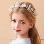 Princess Flower Crystal Headpiece Rhinestone Pearl Headband Alloy Floral Bridal Hair Accessories Communion Wedding Prom Photography for Girls and Women - Image 2